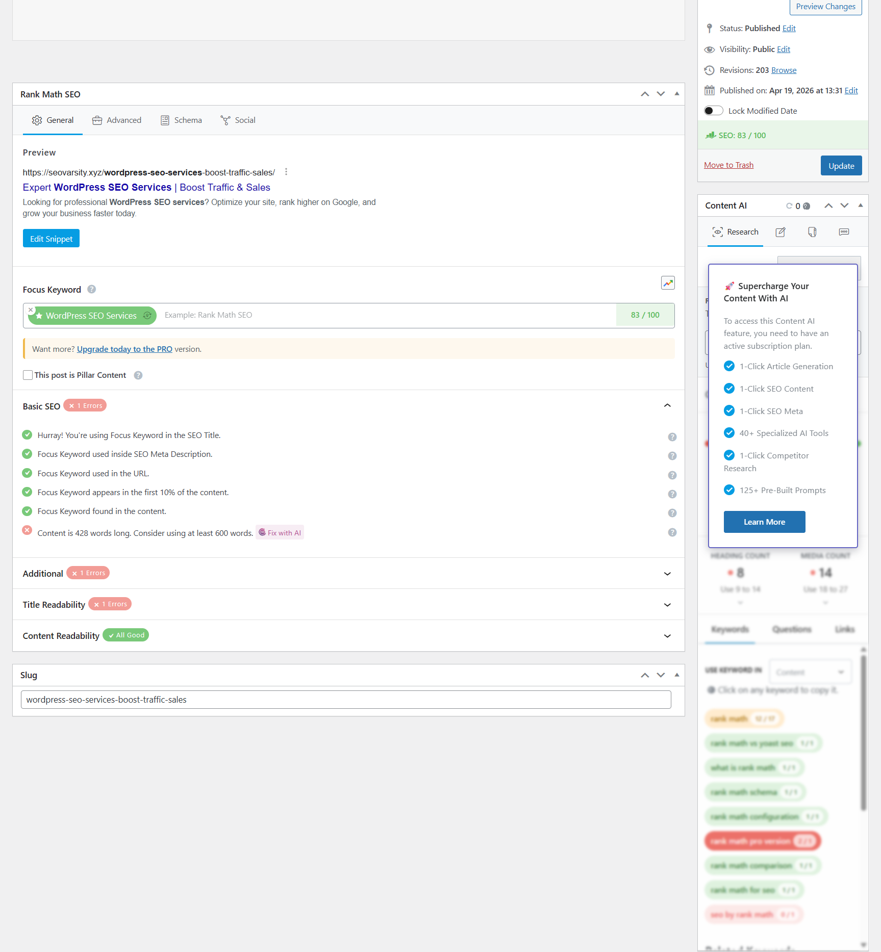 wordpress seo swervices